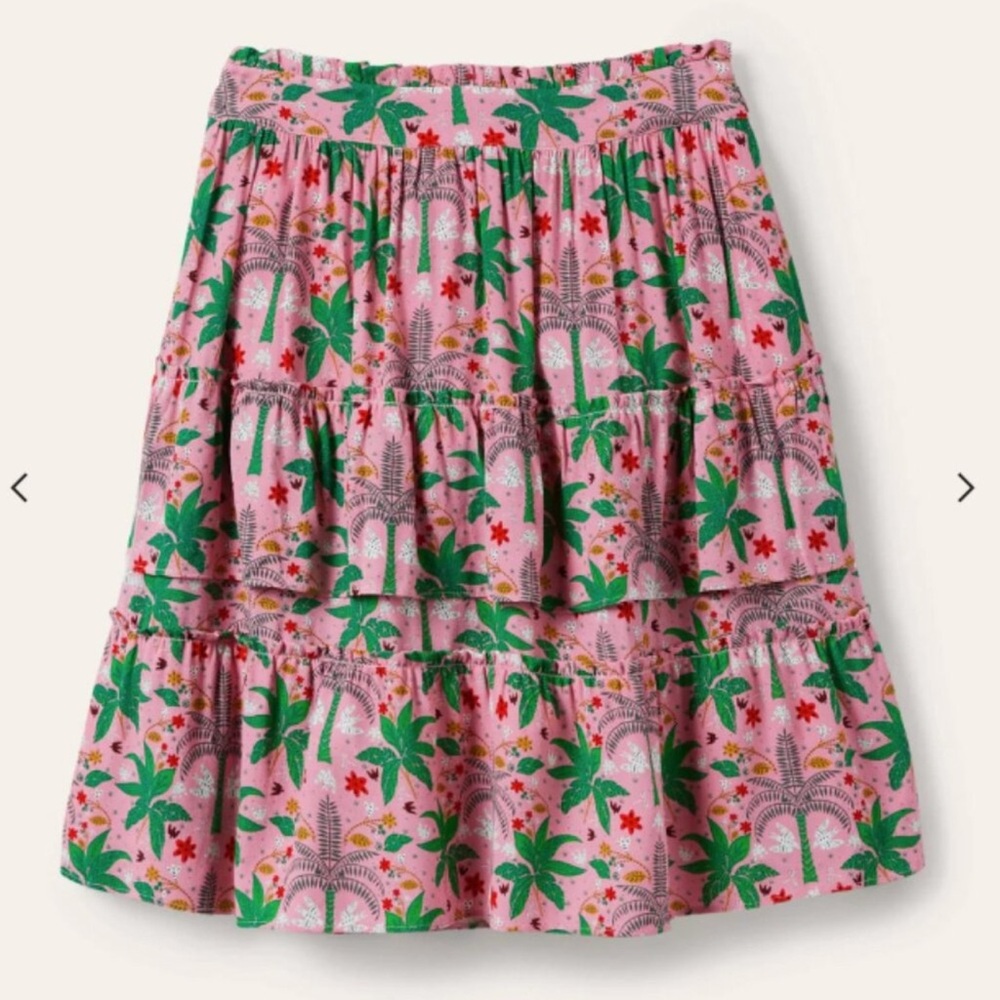 NEW! Boden Multi Tiered Crepe Skirt in Posy Pink, Oriental Palm Size 6R